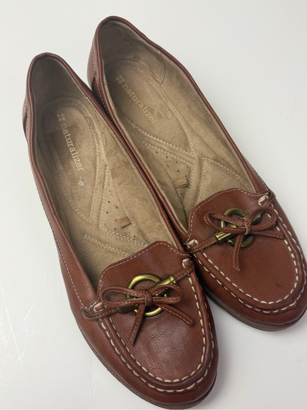 Naturalizer Chestnut Brown Leather Tie-Accent Moccasin Flats